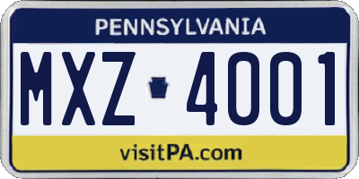 PA license plate MXZ4001