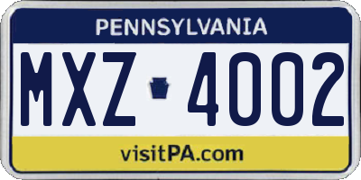 PA license plate MXZ4002
