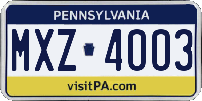 PA license plate MXZ4003