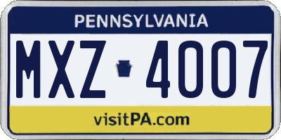 PA license plate MXZ4007