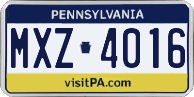 PA license plate MXZ4016