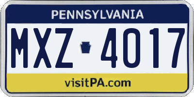 PA license plate MXZ4017