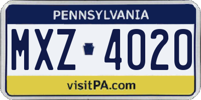 PA license plate MXZ4020