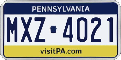 PA license plate MXZ4021