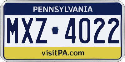PA license plate MXZ4022