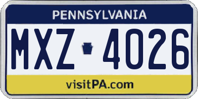 PA license plate MXZ4026