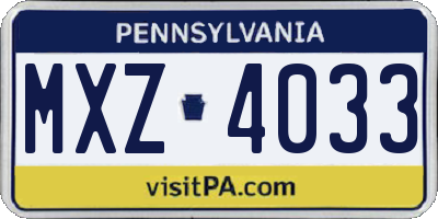 PA license plate MXZ4033