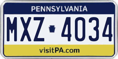 PA license plate MXZ4034
