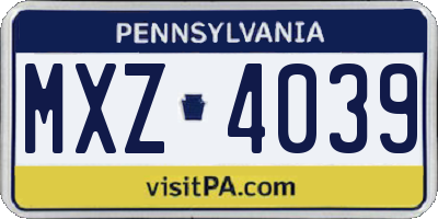 PA license plate MXZ4039