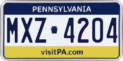 PA license plate MXZ4204