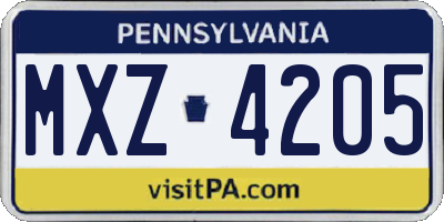 PA license plate MXZ4205