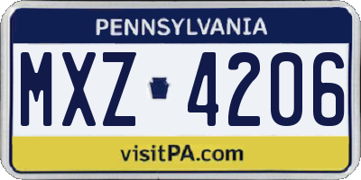 PA license plate MXZ4206
