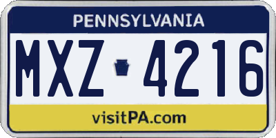 PA license plate MXZ4216