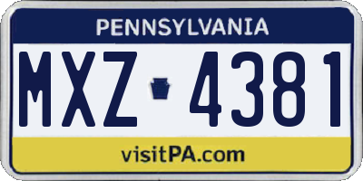 PA license plate MXZ4381