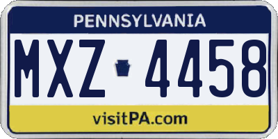 PA license plate MXZ4458