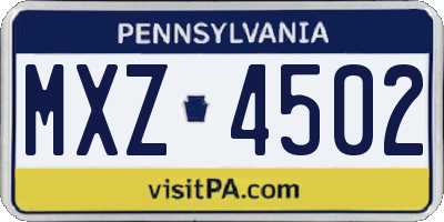 PA license plate MXZ4502