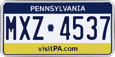 PA license plate MXZ4537