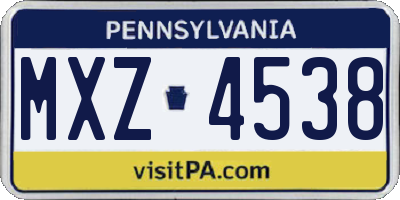PA license plate MXZ4538
