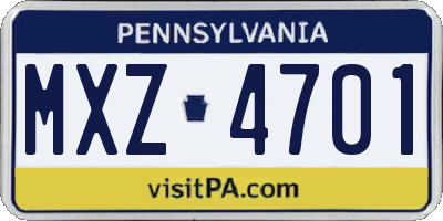 PA license plate MXZ4701