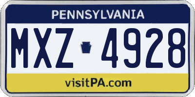 PA license plate MXZ4928