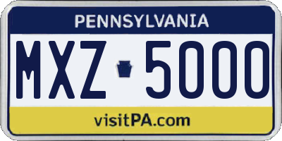 PA license plate MXZ5000