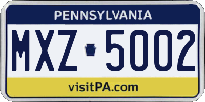 PA license plate MXZ5002
