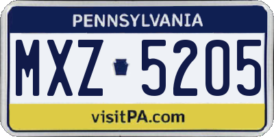 PA license plate MXZ5205