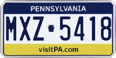 PA license plate MXZ5418