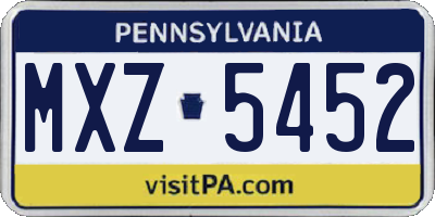 PA license plate MXZ5452