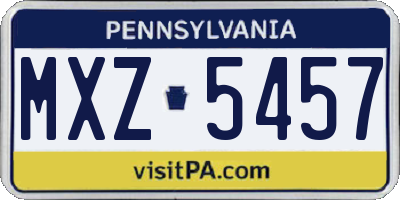 PA license plate MXZ5457