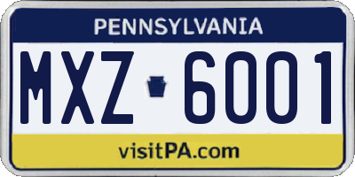 PA license plate MXZ6001