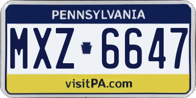 PA license plate MXZ6647