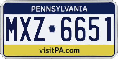 PA license plate MXZ6651