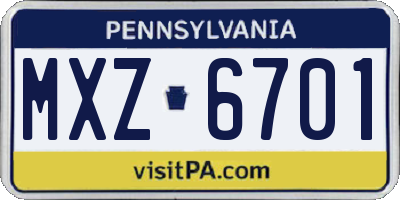 PA license plate MXZ6701