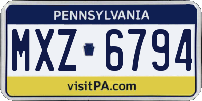 PA license plate MXZ6794