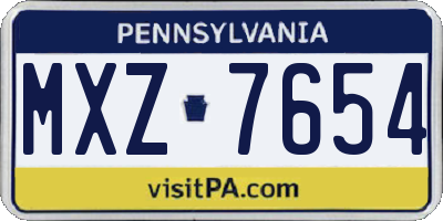 PA license plate MXZ7654