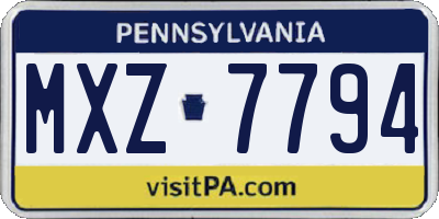 PA license plate MXZ7794
