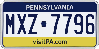 PA license plate MXZ7796
