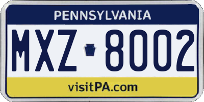 PA license plate MXZ8002