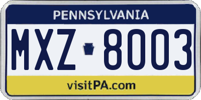 PA license plate MXZ8003