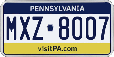 PA license plate MXZ8007