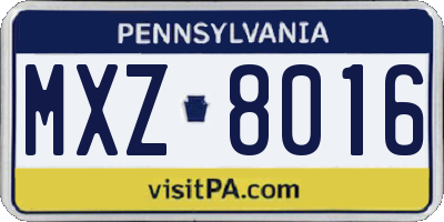 PA license plate MXZ8016