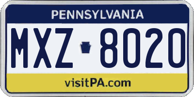 PA license plate MXZ8020