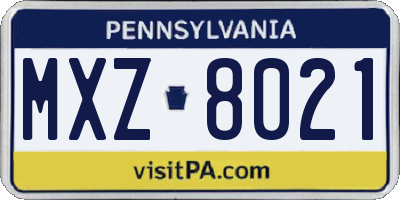 PA license plate MXZ8021