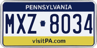 PA license plate MXZ8034