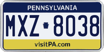 PA license plate MXZ8038
