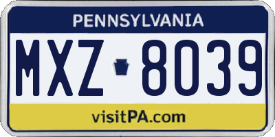 PA license plate MXZ8039