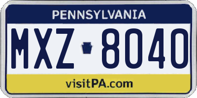 PA license plate MXZ8040