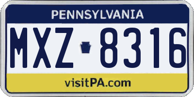 PA license plate MXZ8316