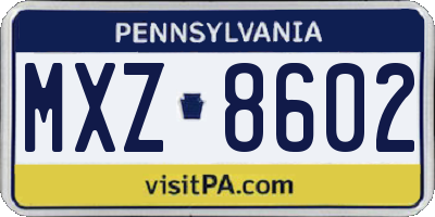 PA license plate MXZ8602